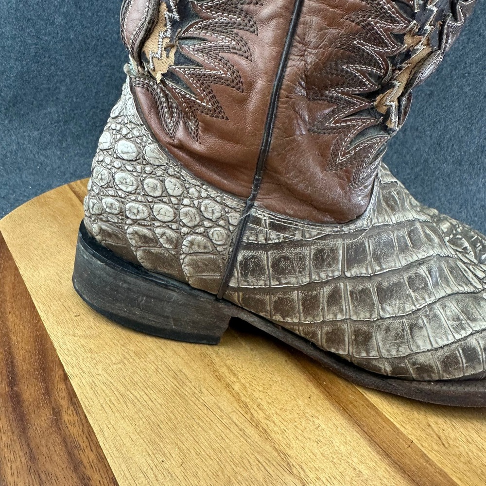 Quincy Boots Mens 12 Brown Gray Caiman Embossed Leather Western Cowboy Boots - Picture 4 of 16